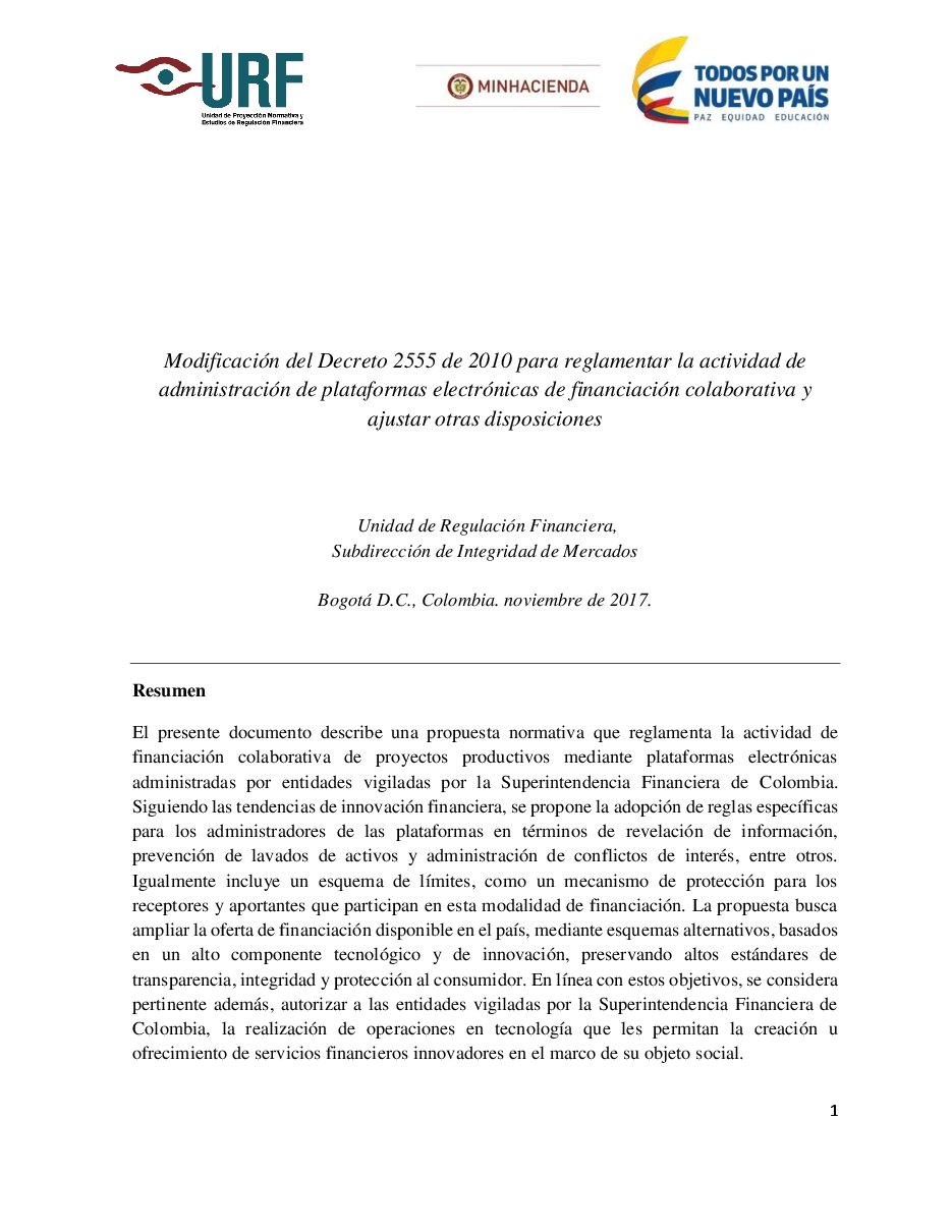 Documento Técnico - Proyecto de Reglamentación de Crowdfunding