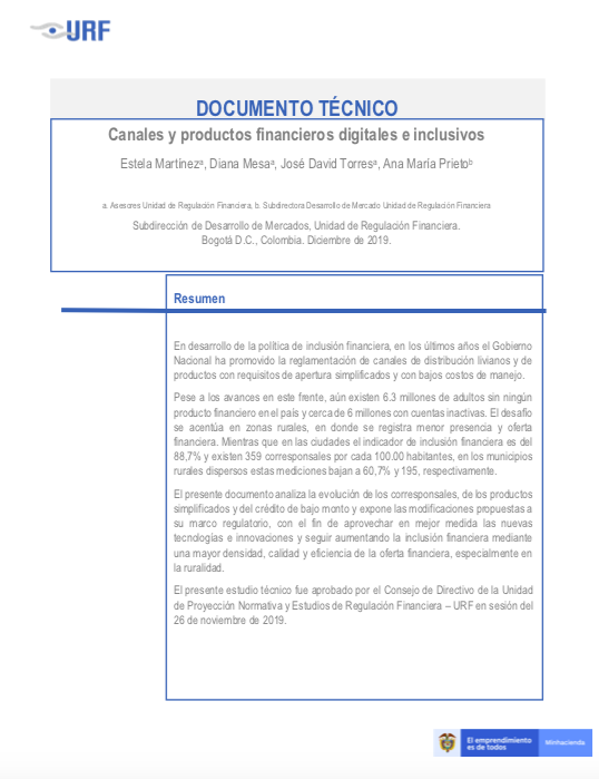 Documento técnico Canales y productos financieros digitales e inclusivos