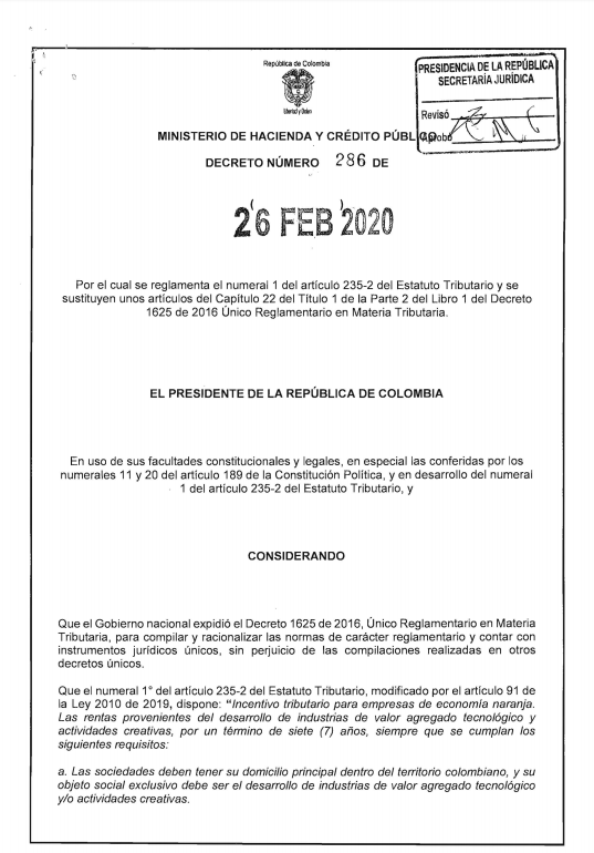 Decreto 286 de 2020